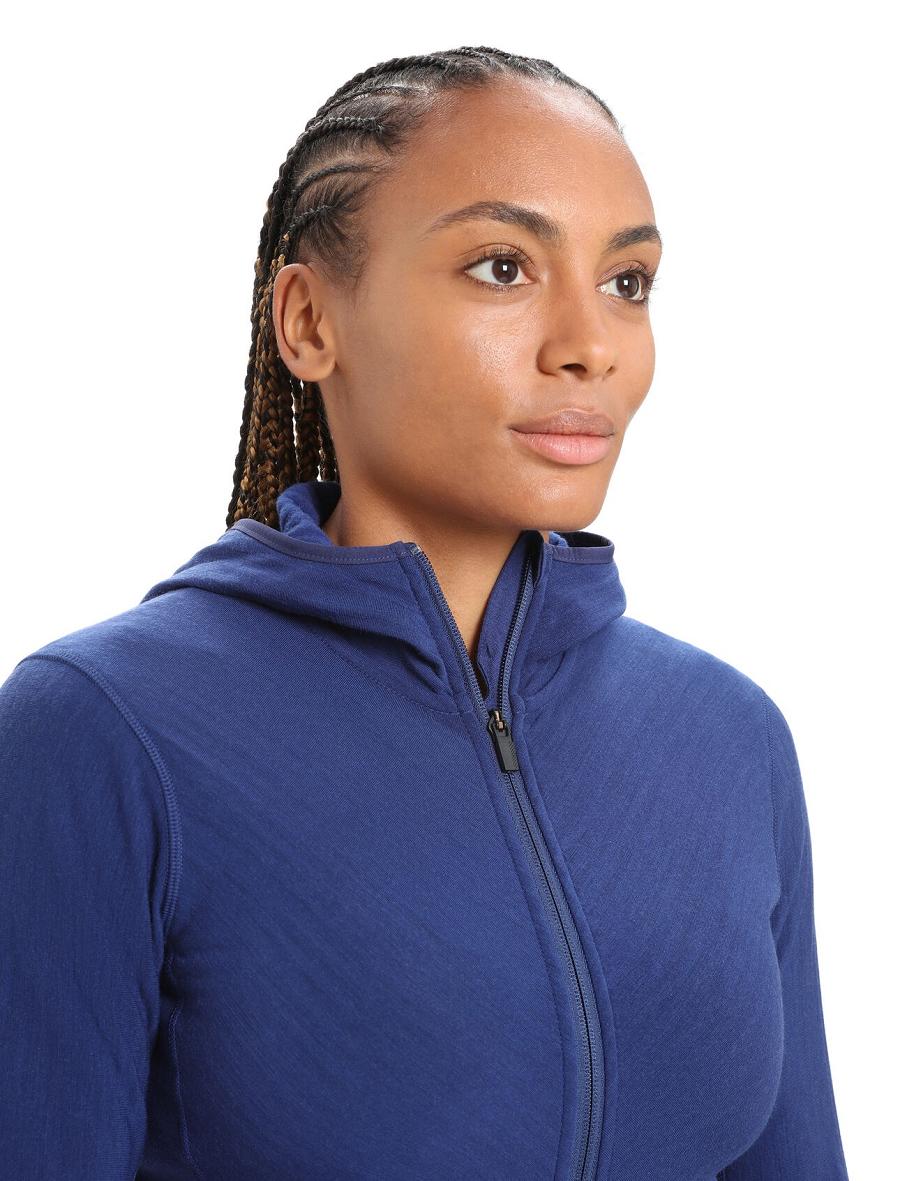 Vestes Icebreaker RealFleece™ Merino Descender Long Sleeve Zip Hood Femme Bleu Royal Bleu Marine | FR 1646ILHS